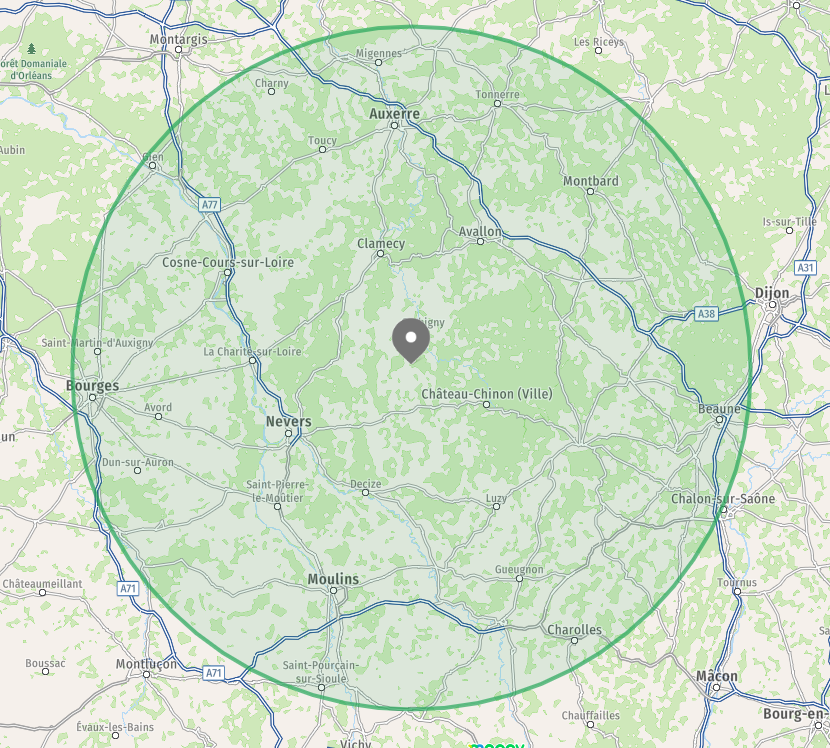 carte de chalandise de la nièvre et limitrophe